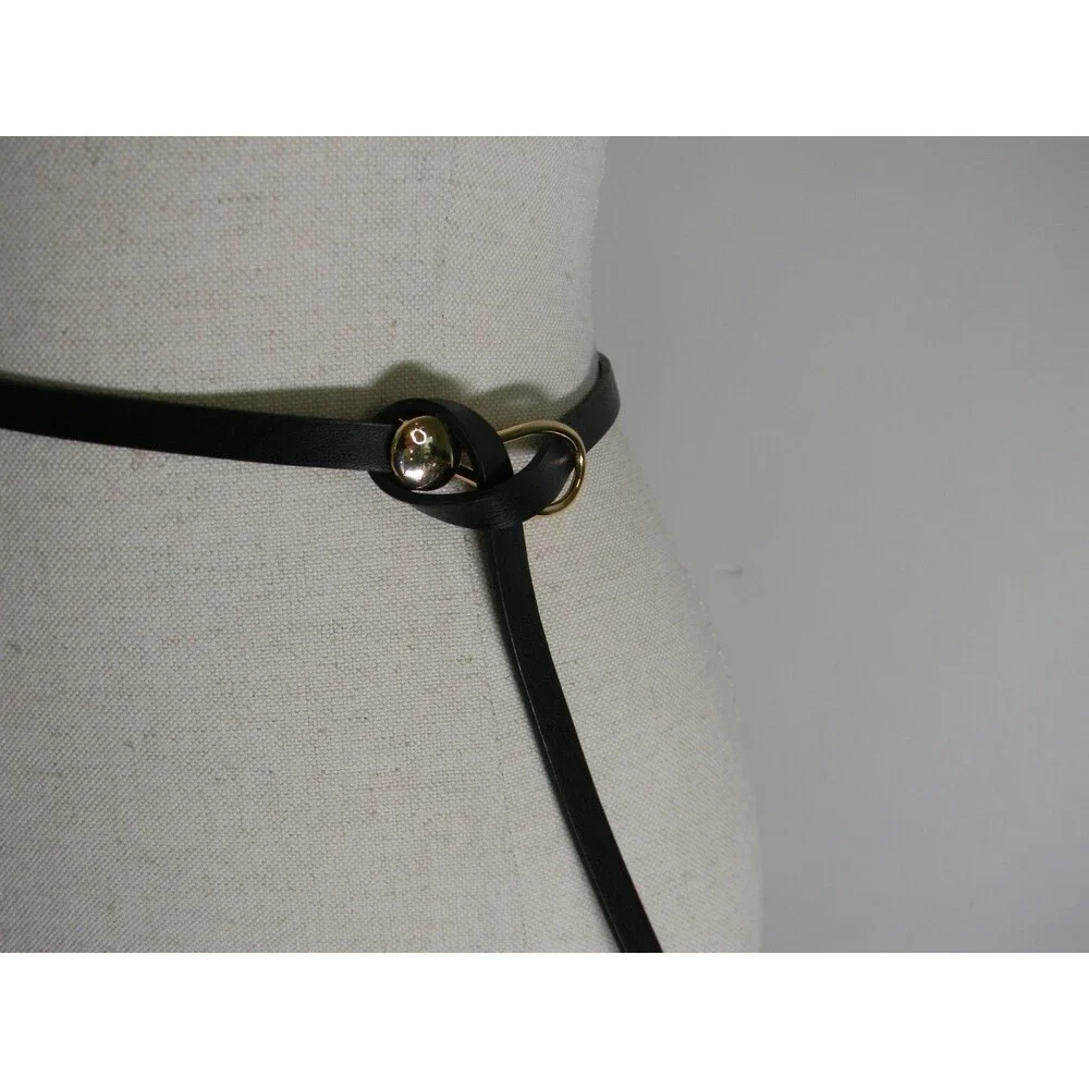 Francesca's Long Dangle Belt Black Gold Thin Size M/L NWT